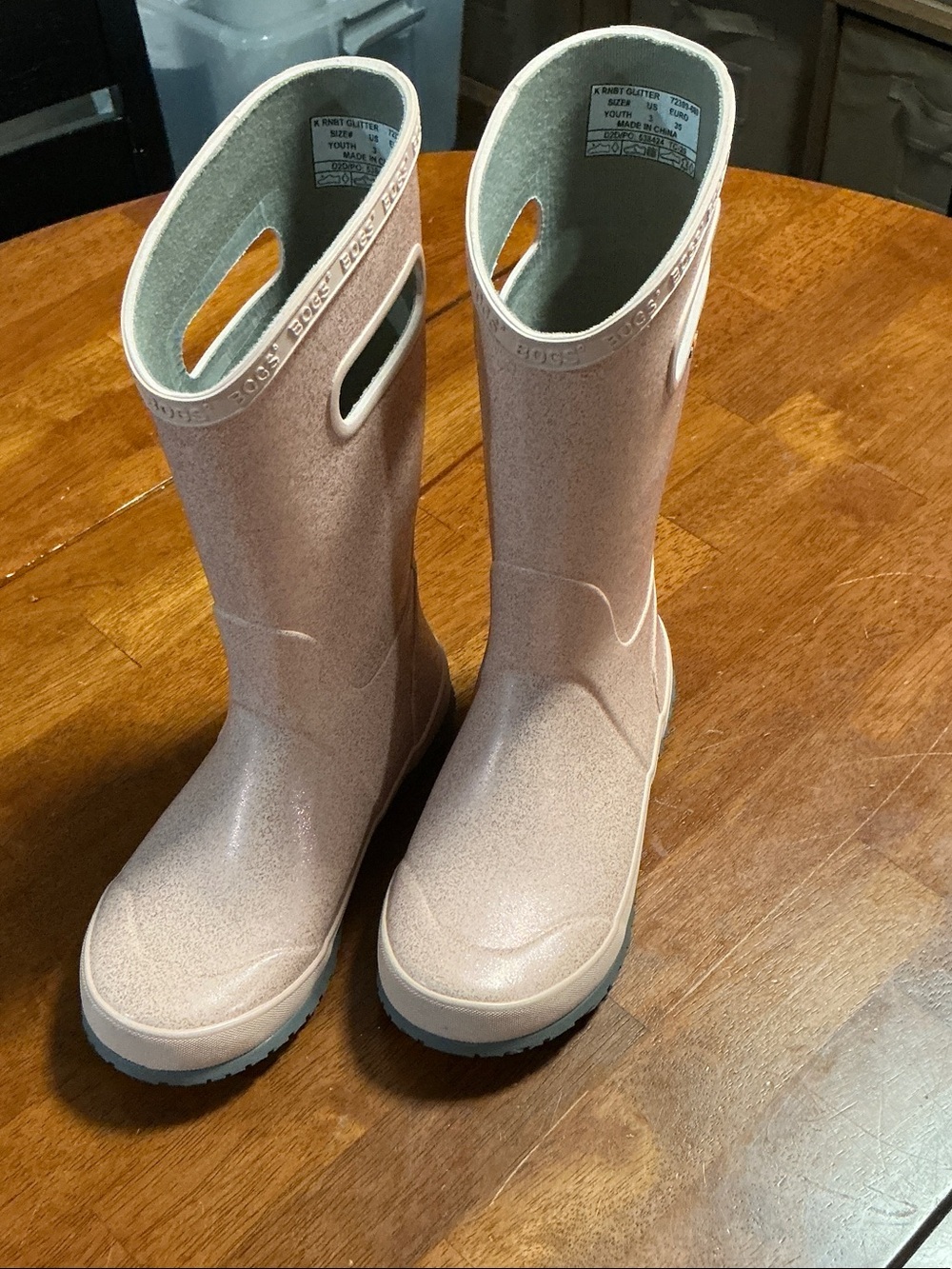 Bogs Kids Glitter Blush Pink Tall Rain Boots